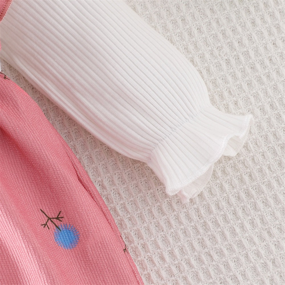 2PCS Cute Dandelion Print Bow Long Sleeve Baby Jumpsuit