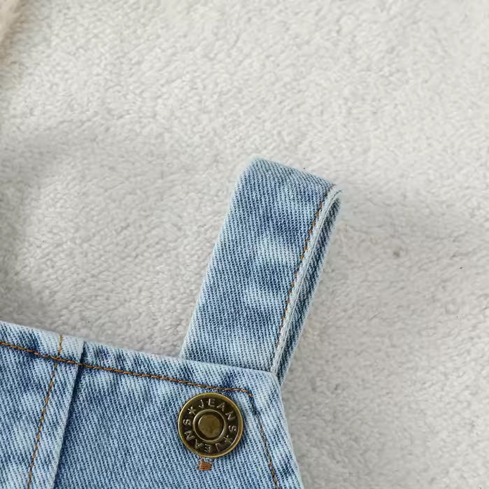 2PCS "I Love Mama" Embroidered Baby Denim Overalls Set