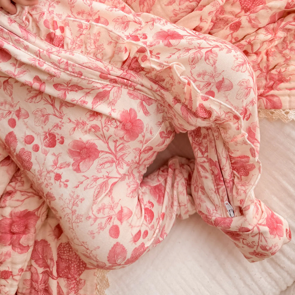 2PCS Romantic Floral Print Zipper Long Sleeve Baby Jumpsuit