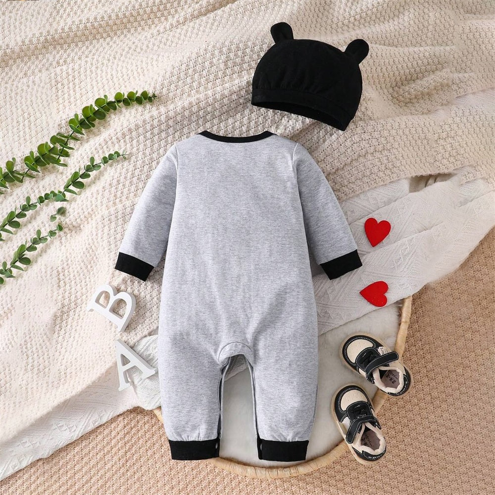 2PCS Mom+dad Love Me Letter Printed Long Sleeve Baby Jumpsuit