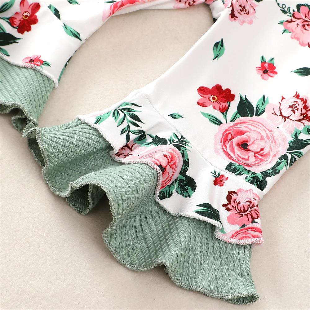 3PCS Stylish Cute Floral Print Long Sleeve Baby Girl Set