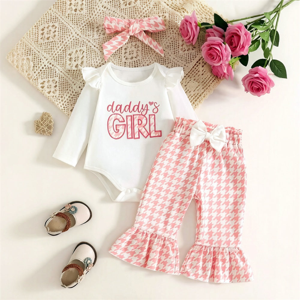 3PCS Daddy's Girl Letter Houndstooth Print Long Sleeve Baby Set
