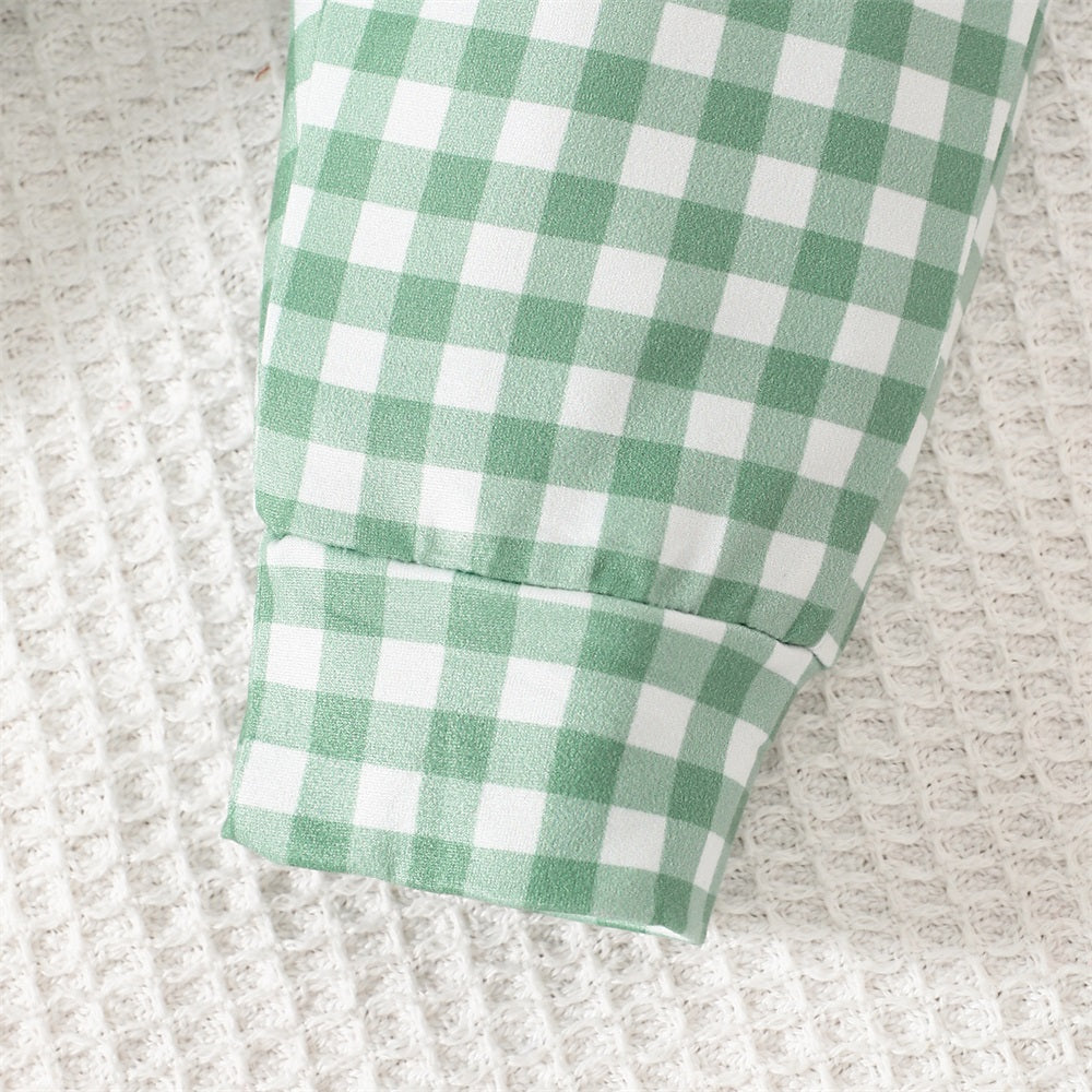 3PCS Animal Embroidery Plaid Long Sleeve Baby Set