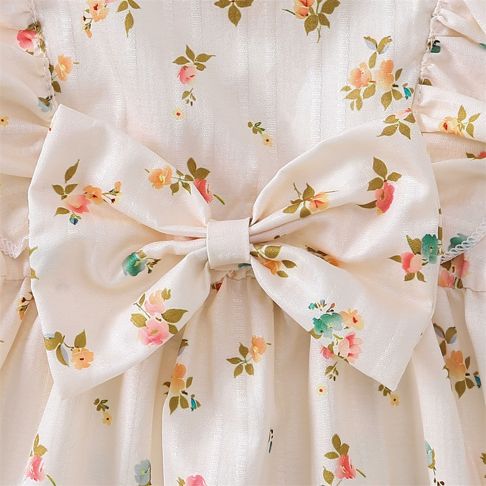 2PCS Allover Floral Printed Bowknot Baby Jumpsuit