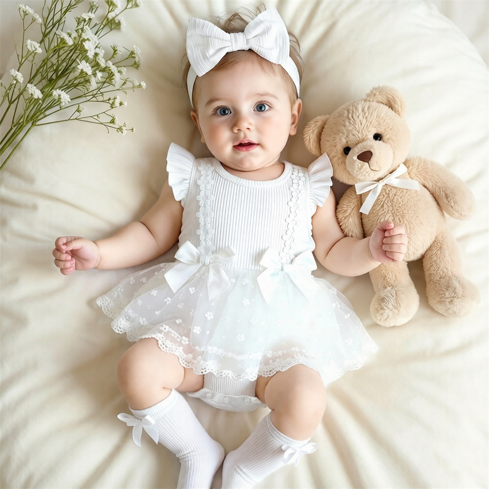 2PCS Timeless Solid Color Flutter Sleeve Baby Romper