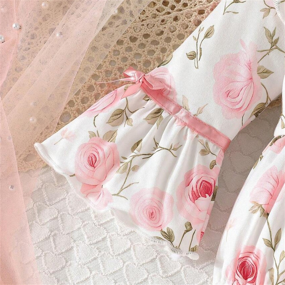 Adorable Floral Printed Long Sleeve Baby Girl Romper