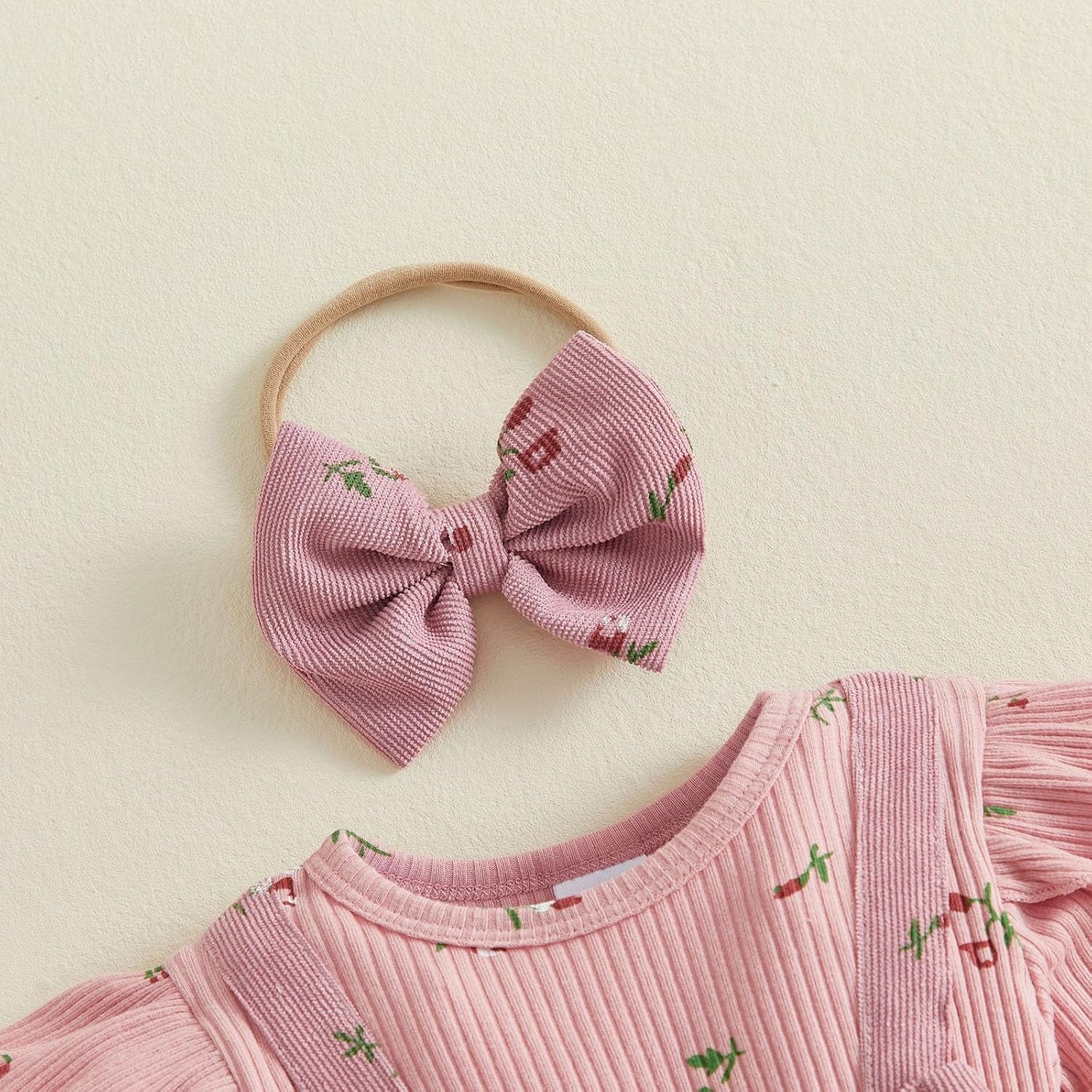 2PCS Classy Floral Printed Long Sleeve Baby Girl Jumpsuit
