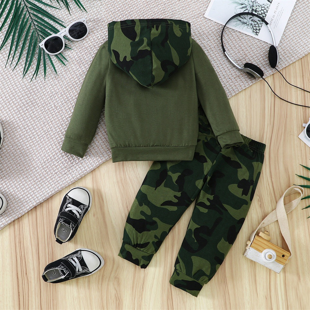 2PCS Lovely Bear Camouflage Printed Long Sleeve Hoodie Baby Set