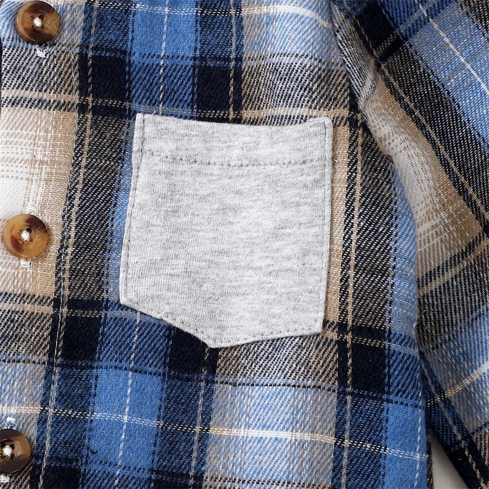 2PCS Stylish Comfy Plaid Print Long Sleeve Baby Hooded Set