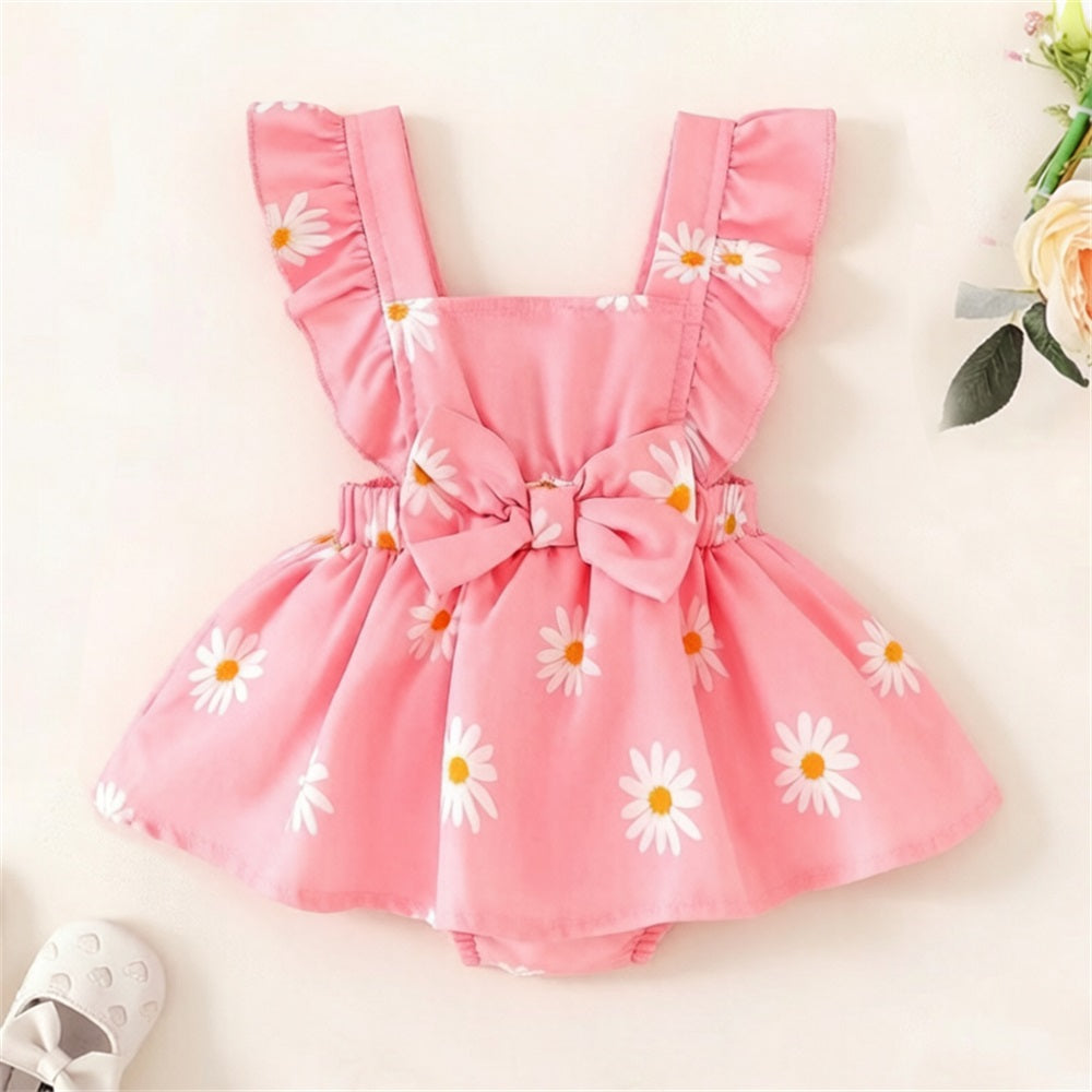 Summer Daisy Printed Ruffled Sleeveless Baby Romper