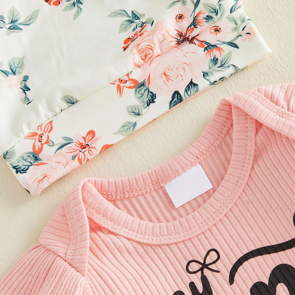 4PCS My Aunt Is Cooler Than My Dad Letter Floral Print Baby Set