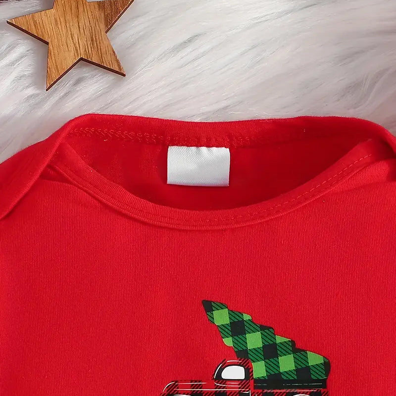 3PCS Merry Christmas Letter Printed Long Sleeve Baby Set