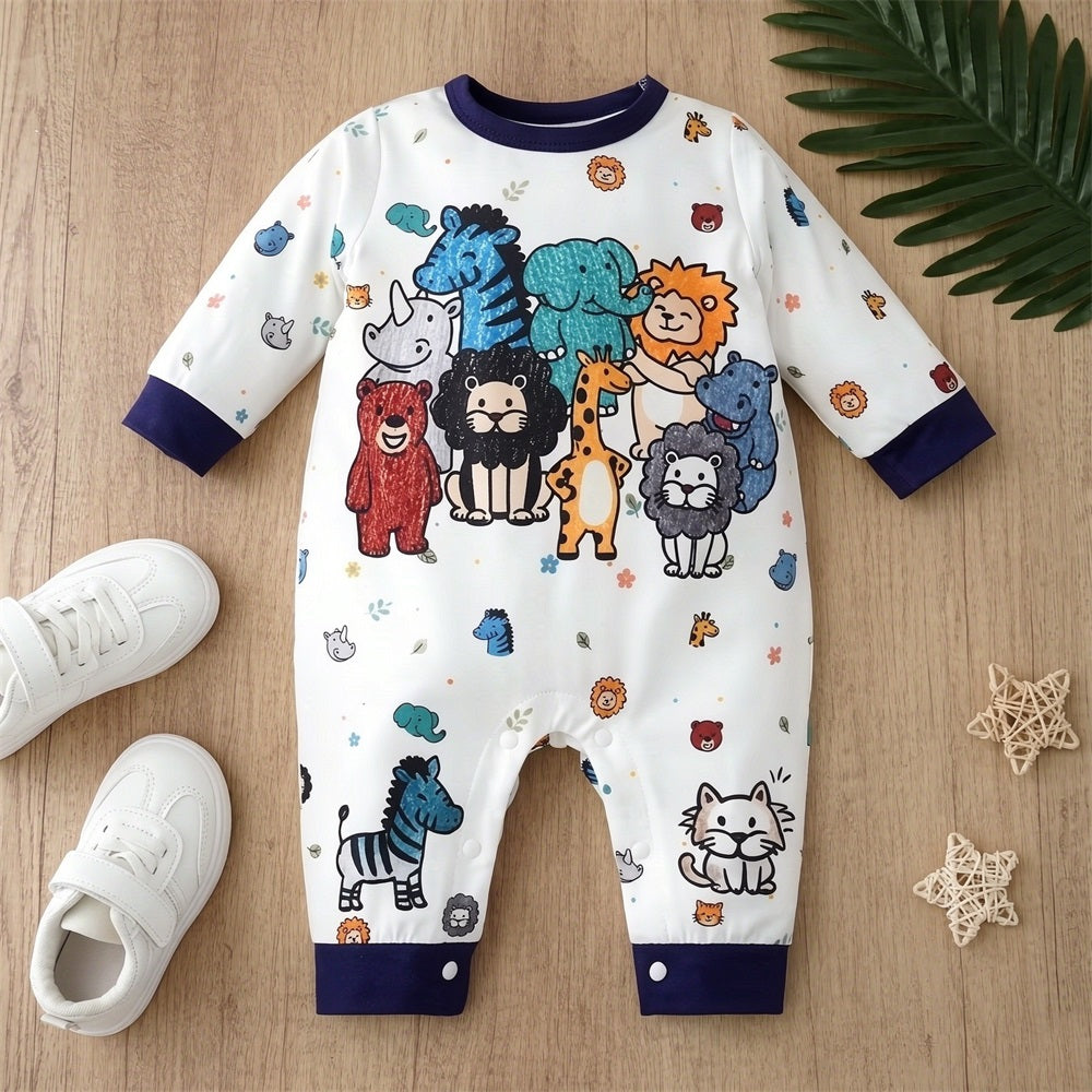 Casual Animal Print Long Sleeve Baby Boy Jumpsuit