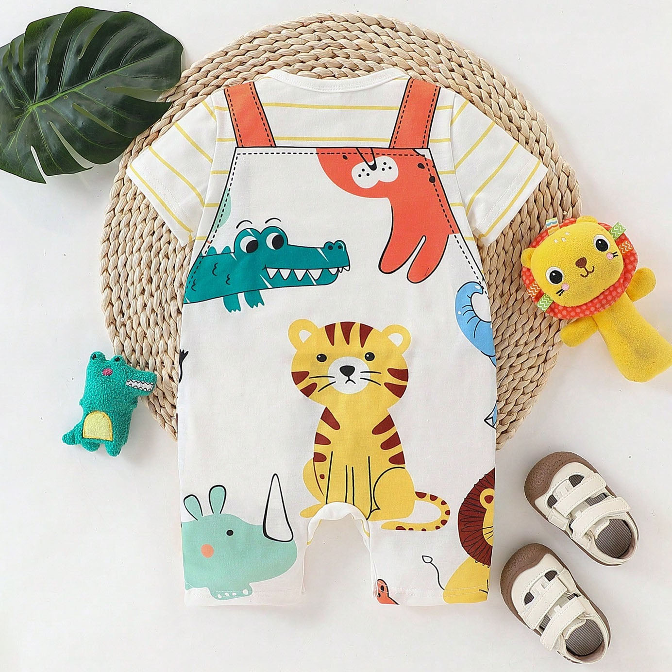 Casual Animal Print Short Sleeve Baby Jumpsuit
