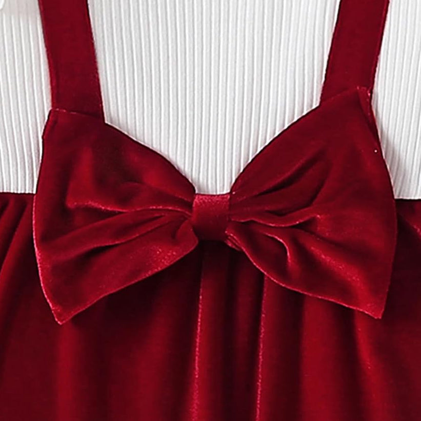 2PCS Charming Color Block Red Velvet Long Sleeve Baby Jumpsuit