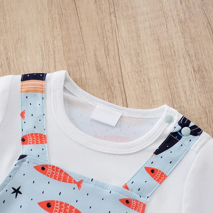 Summer Casual Whale Print Short Sleeve Baby Jumpsuit