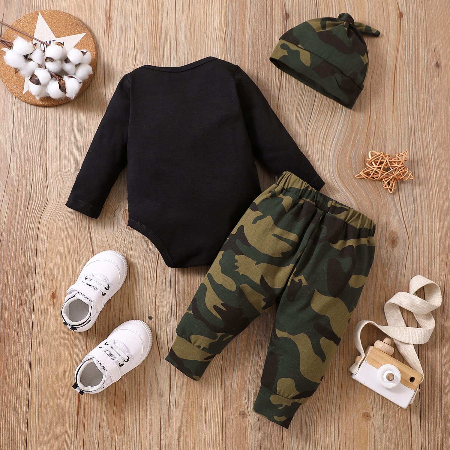 3PCS Little Brother Letter Camouflage Printed Long Sleeve Baby Set