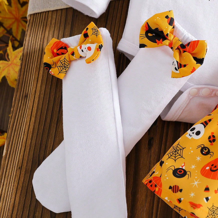 4PCS My 1st Halloween Letter Pumpkin Printed Baby Skirt Set