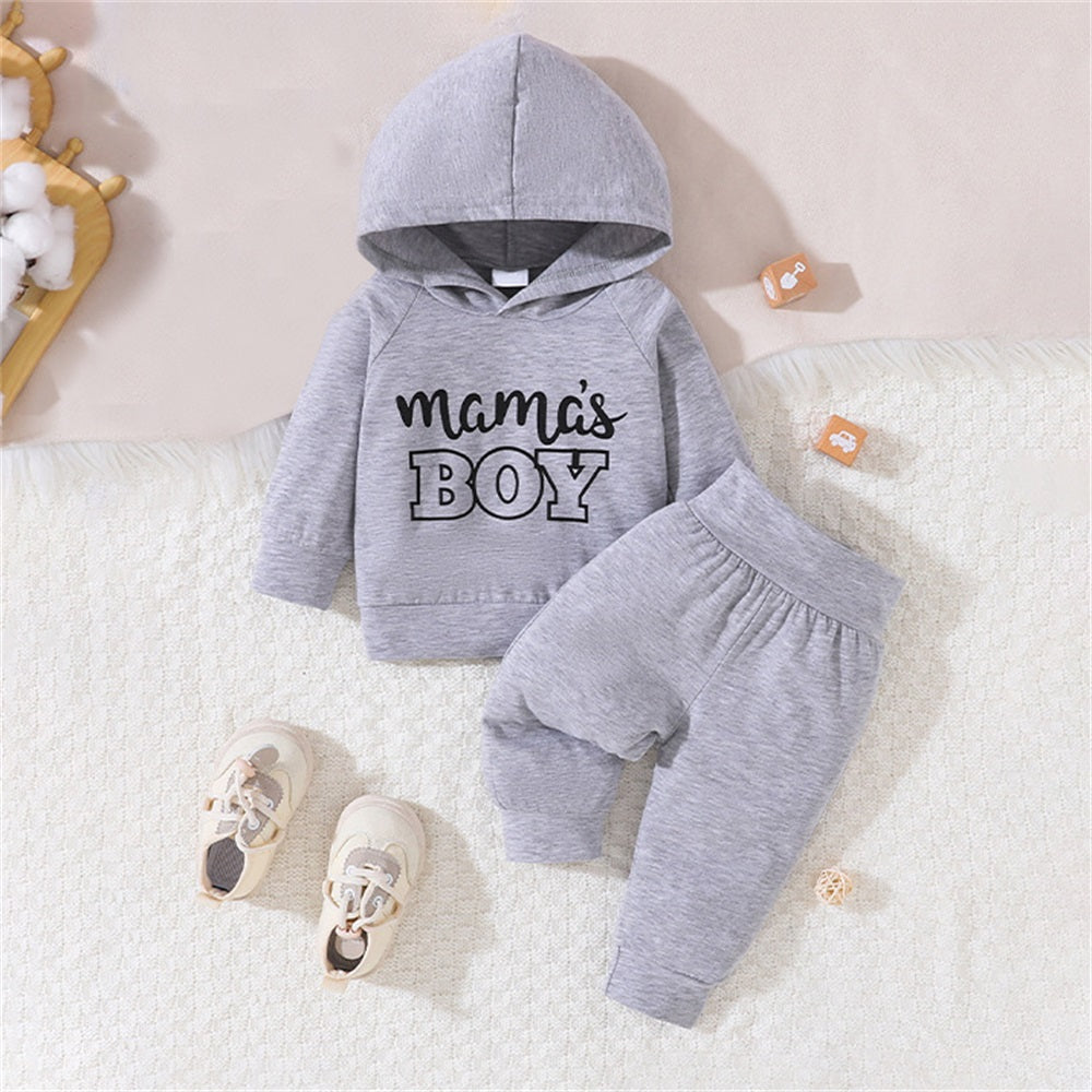 2PCS Mama's Boy Letter Print Long Sleeve Baby Hooded Set