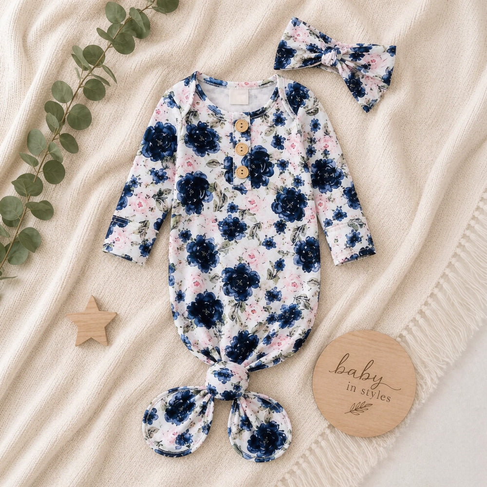 2PCS Vintage Floral Printed Long Sleeve Baby Sleeping Bag