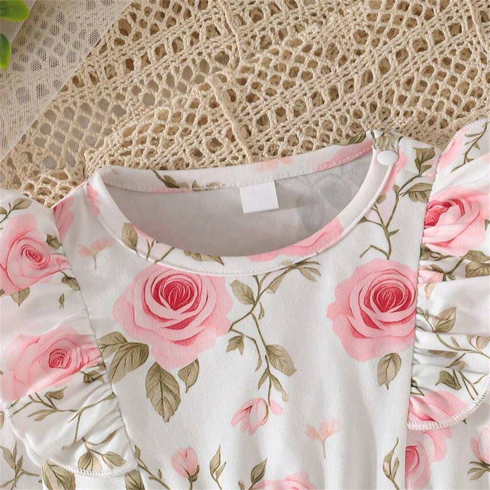 Adorable Floral Printed Long Sleeve Baby Girl Romper