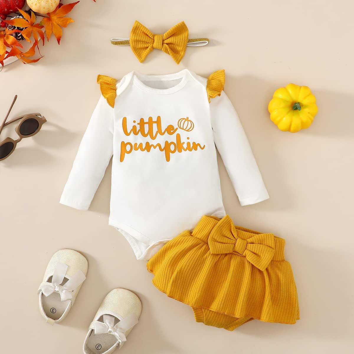 3PCS Radiant Little Pumpkin Letter Printed Long Sleeve Baby Set