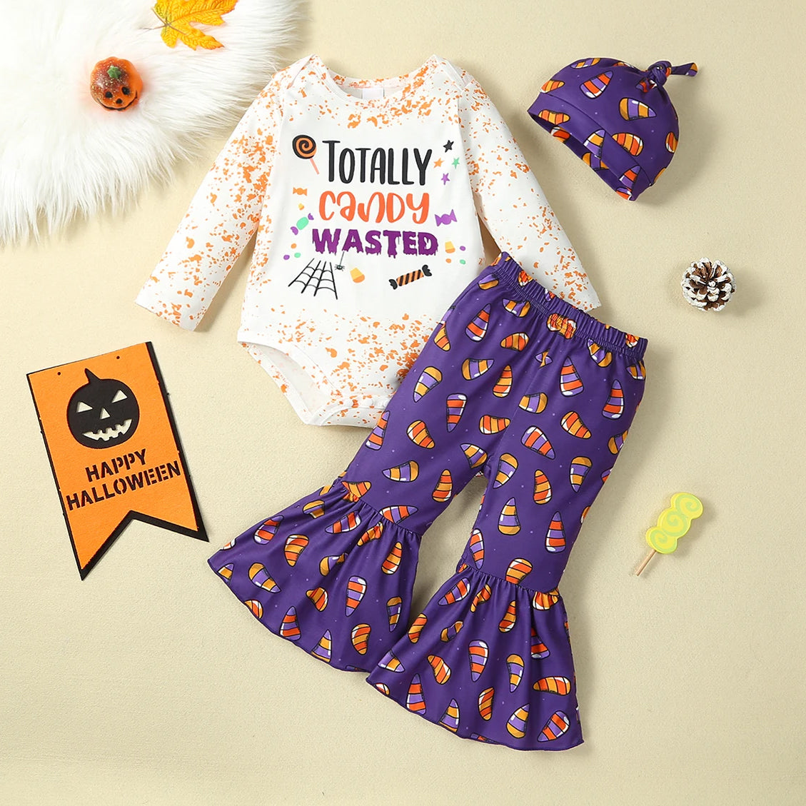 3PCS Totally Candy Wasted Letter Candy Printed Baby Set