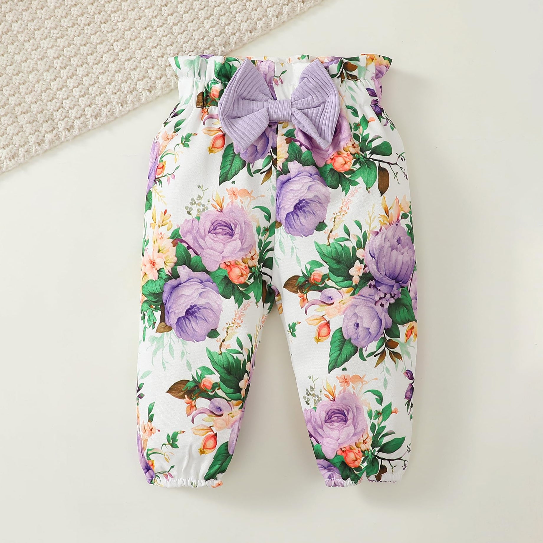 3PCS Trendy Floral Printed Bowknot Long Sleeve Baby Set