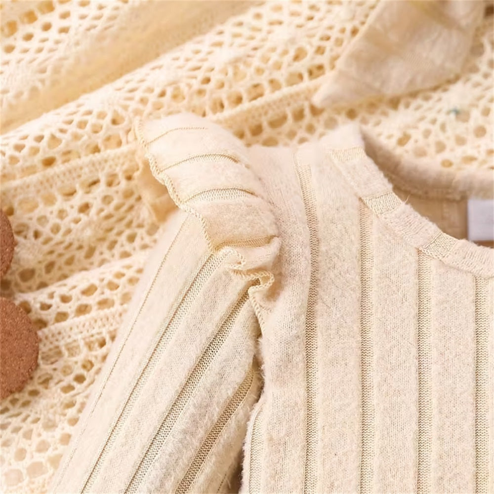 2PCS Butterfly Print Long Sleeve Plush Baby Jumpsuit