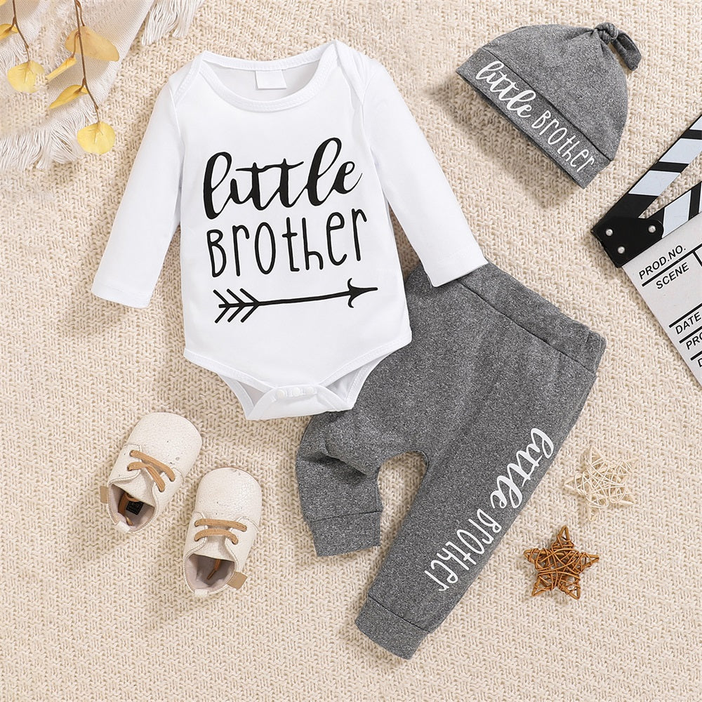 3PCS Stylish Little Brother Letter Printed Baby Set