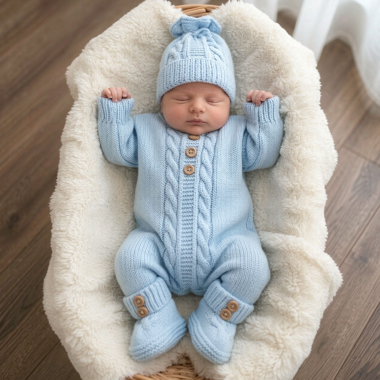 2PCS Adorable Solid Color Knit Long Sleeve Baby Jumpsuit