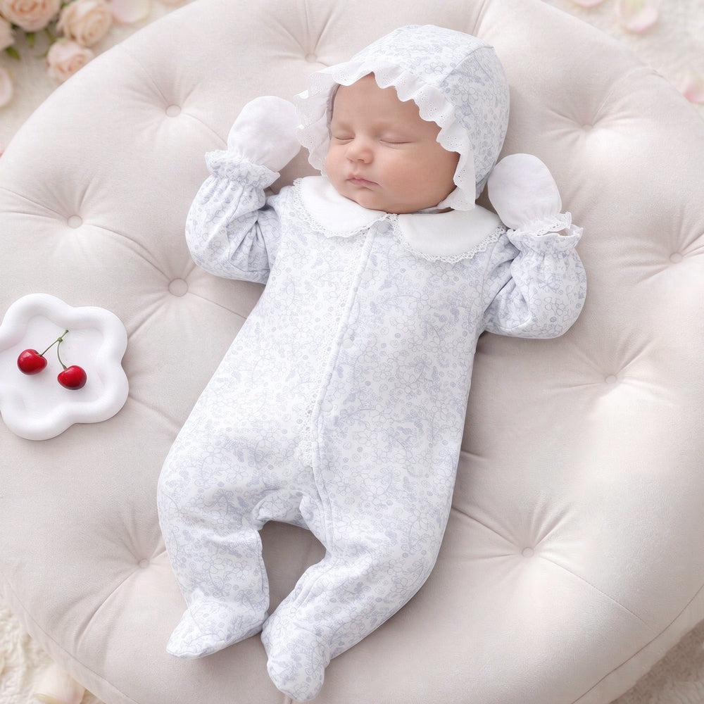 2PCS Charming Baby Girl Floral Print Lace Trim Long Sleeve Jumpsuit