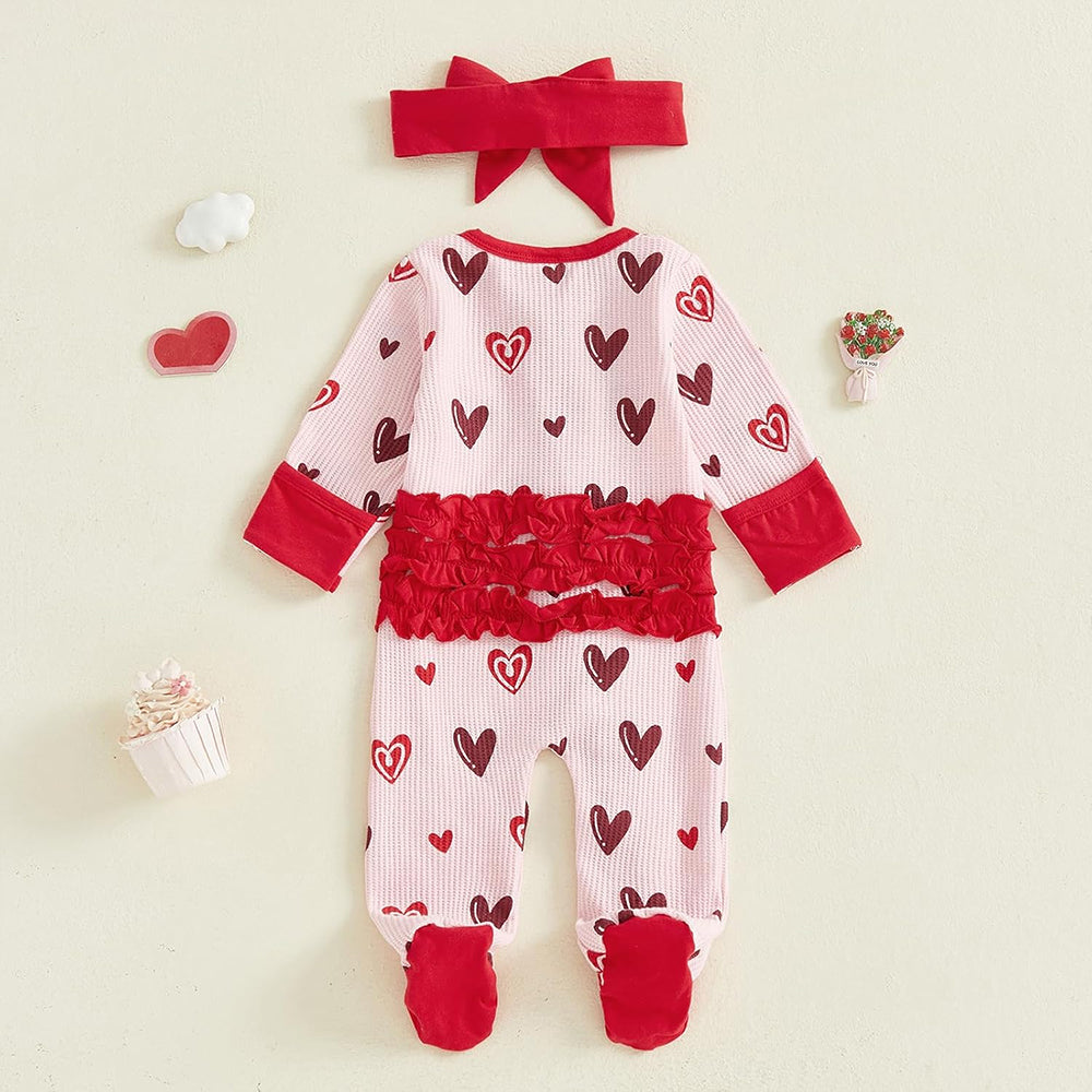 2PCS Timeless Heart Print Long Sleeve Zipper Baby Jumpsuit