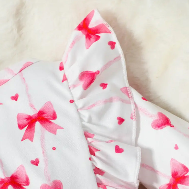 Charming Bow Printed Long Sleeve Baby Jumpsuit