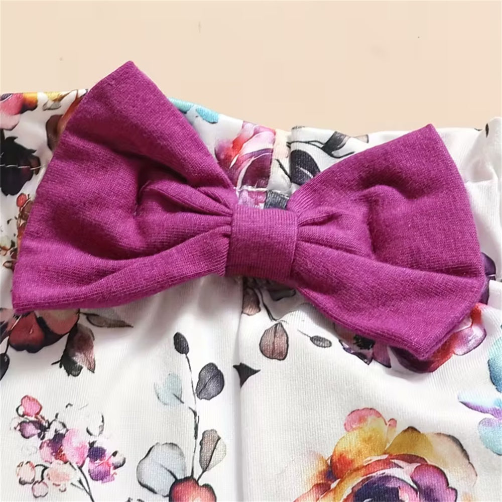 3PCS Little Miss Sassy Pants Letter Floral Print Long Sleeve Baby Set
