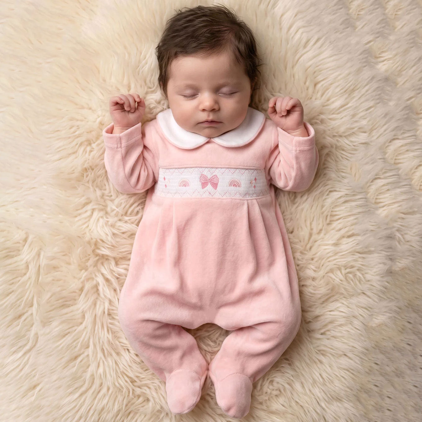 Lovely Bow Embroidery Long Sleeve Velvet Baby Jumpsuit