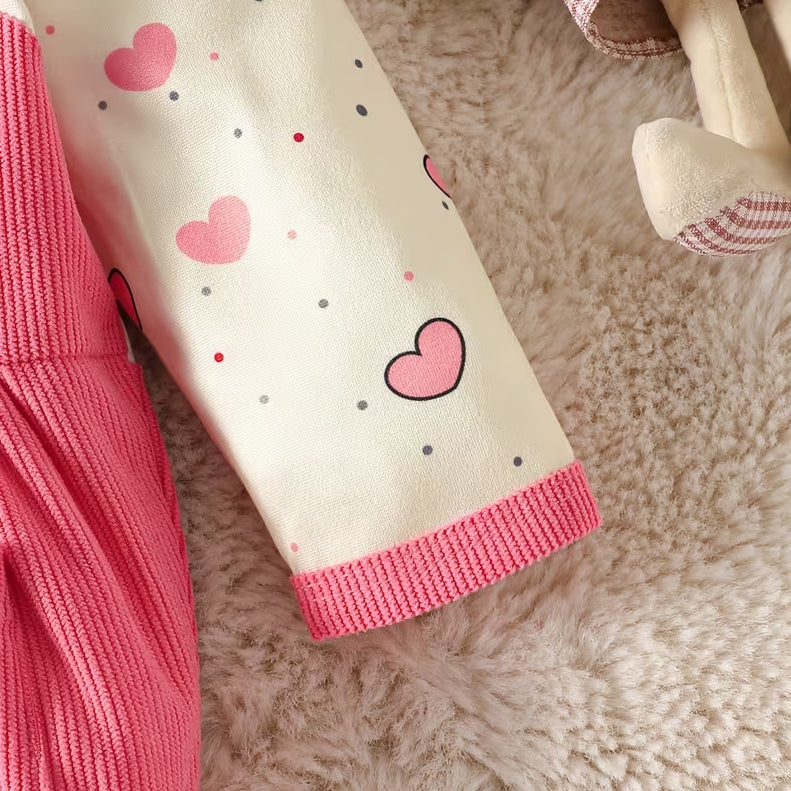 Cartoon 3D Heart-Shaped Totoro Corduroy Long Sleeve Baby Jumpsuit