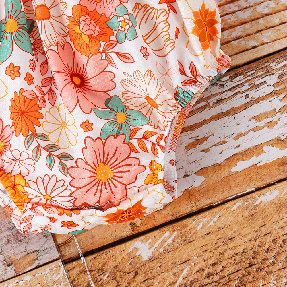 Summer Multicolor Floral Print Sleeveless Baby Romper