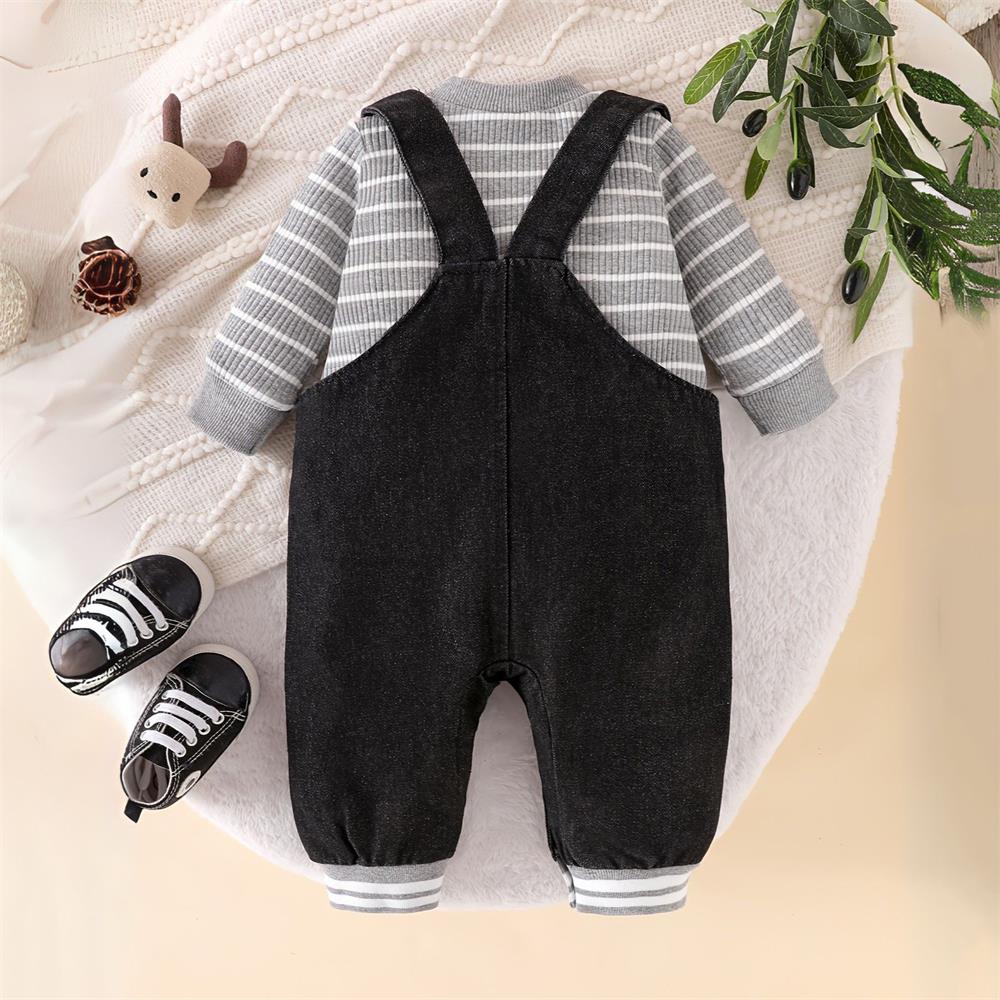 2PCS Cute Puppy Print Striped Long Sleeve Baby Set