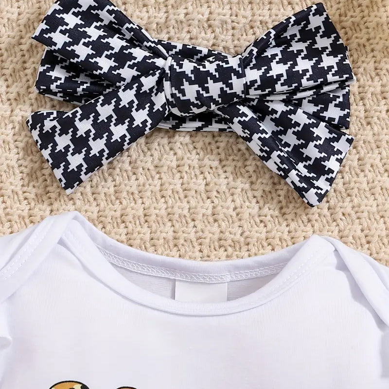 3PCS Sassy Just Like My Mama Letter Houndstooth Printed Long Sleeve Baby Set