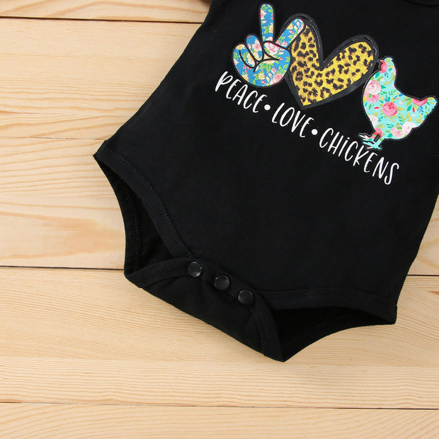 3PCS Peace Love Chicken Printed Funny Baby Set