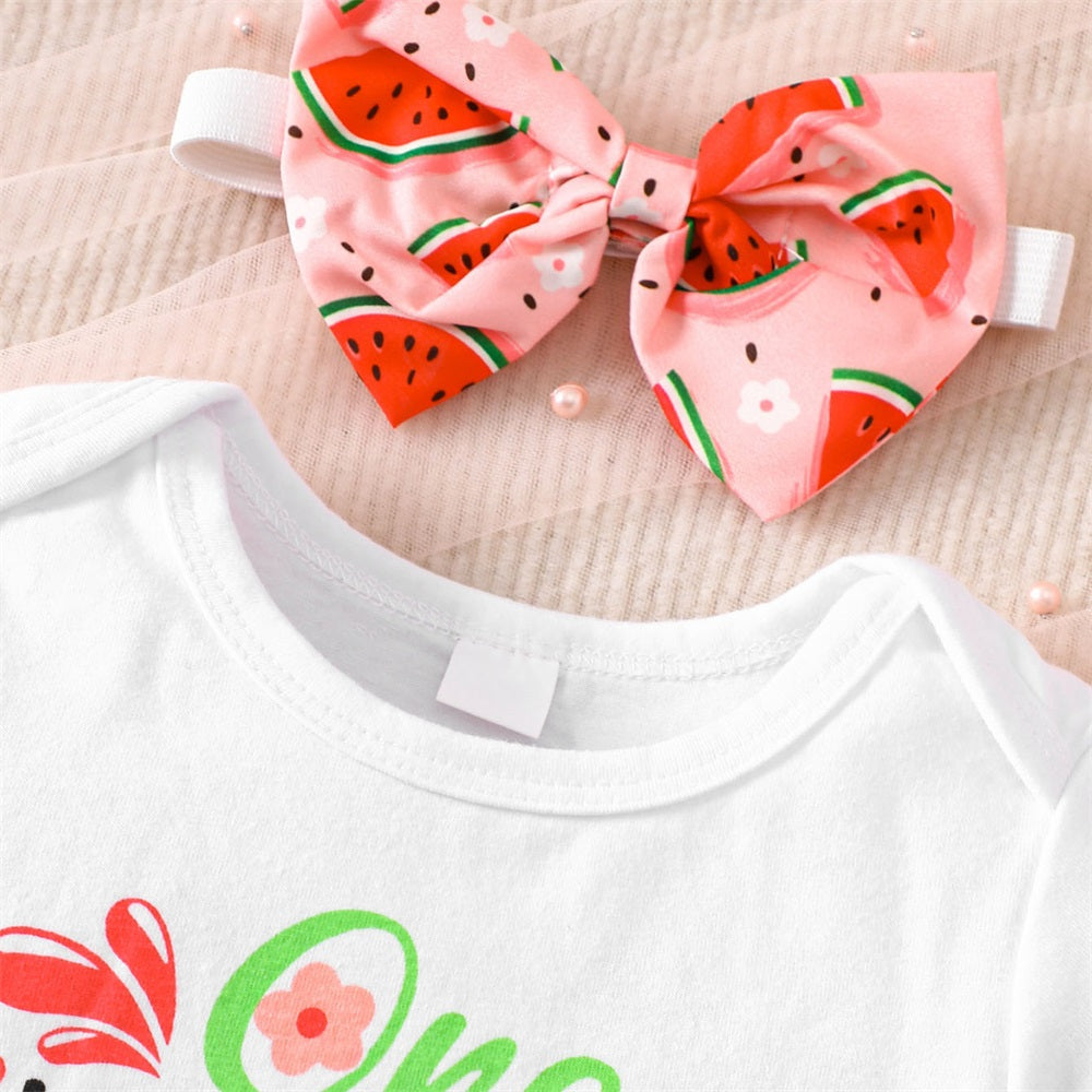 3PCS One in A Melon Letter Print Short Sleeve Baby Skirt Set