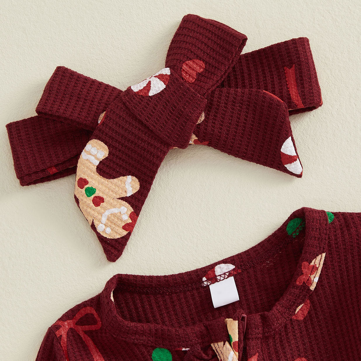 2PCS Cute Christmas Gingerbread Printed Long Sleeve Baby Jumpsuit