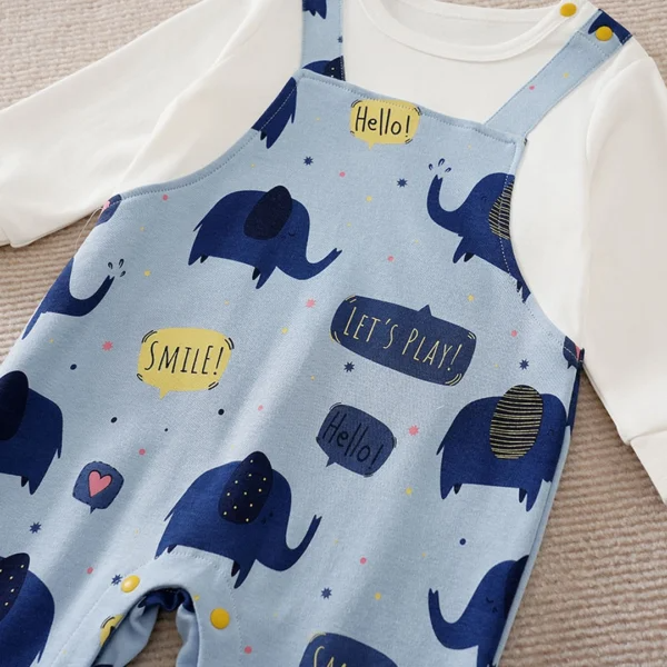 Cute Elephant Printed Long Sleeve Baby Jumpsuit