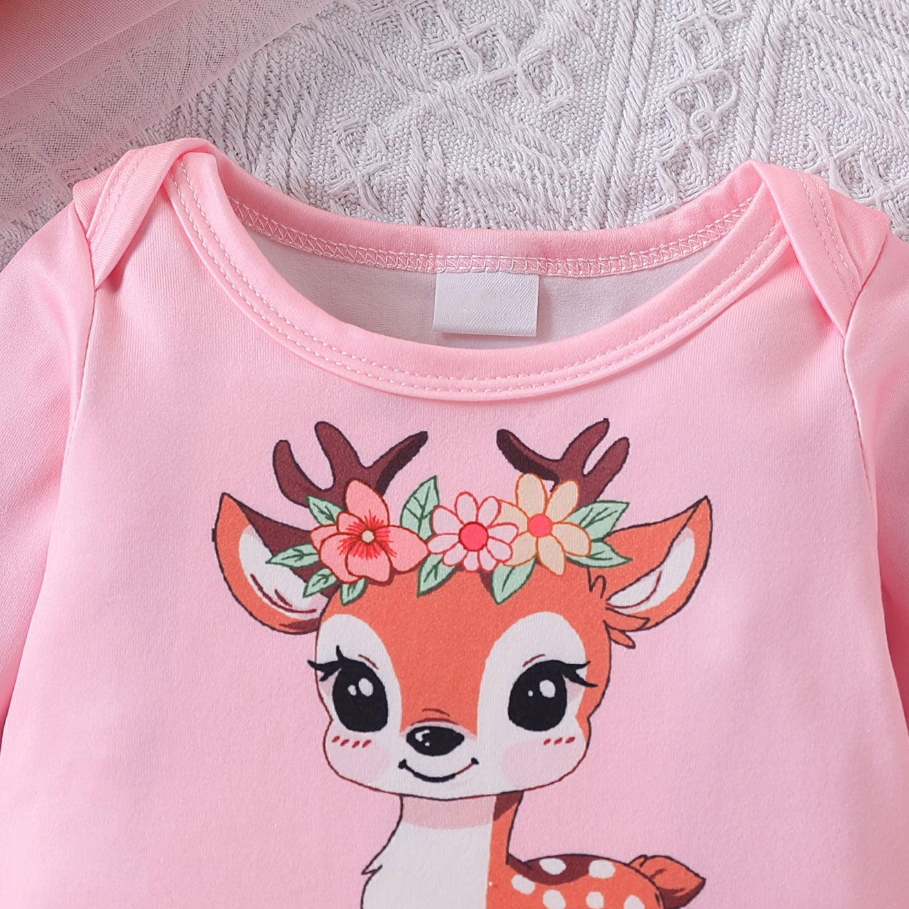 3PCS Cute Little Deer Floral Print Long Sleeve Baby Set