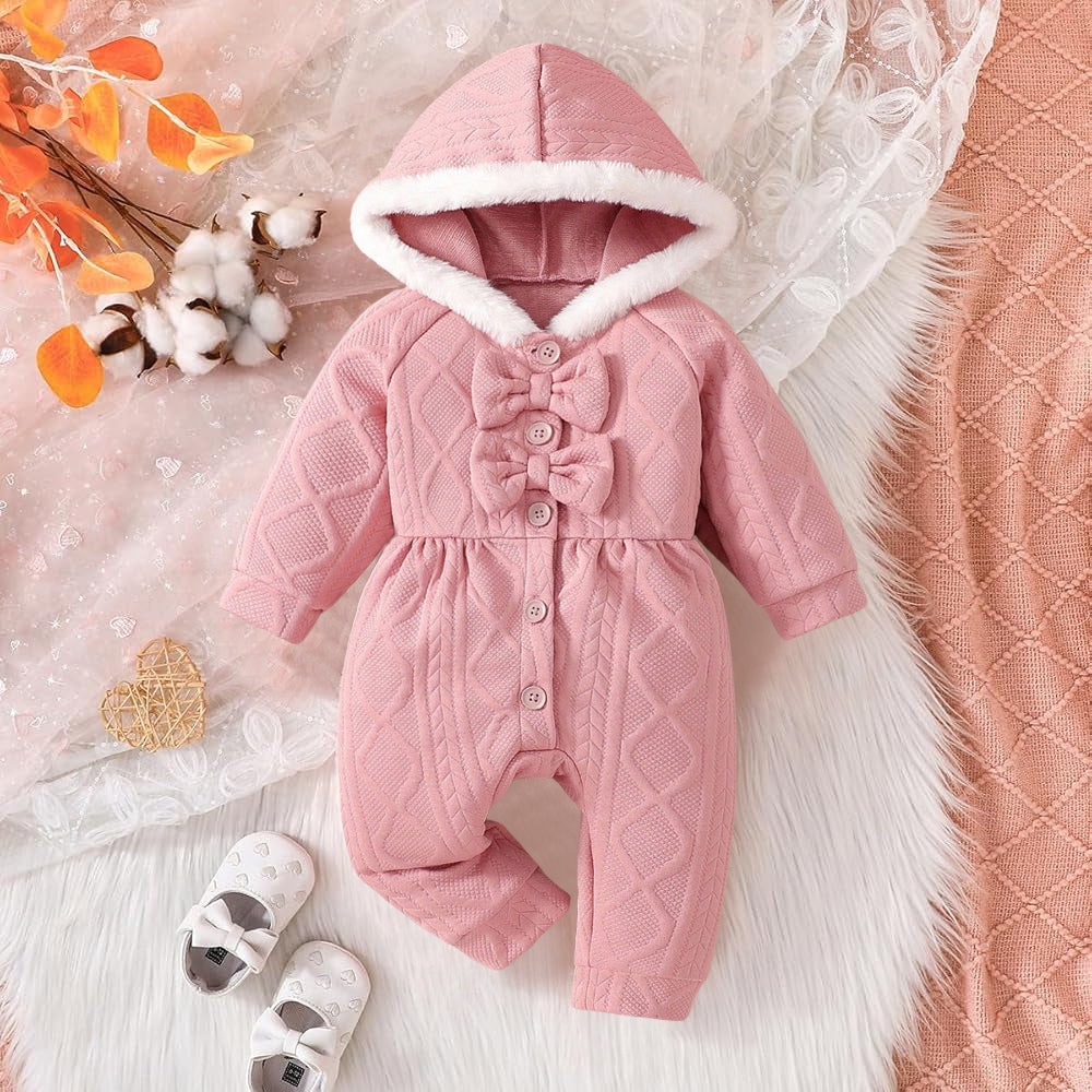 Pure Solid Color Plush Long Sleeve Hooded Baby Jumpsuit
