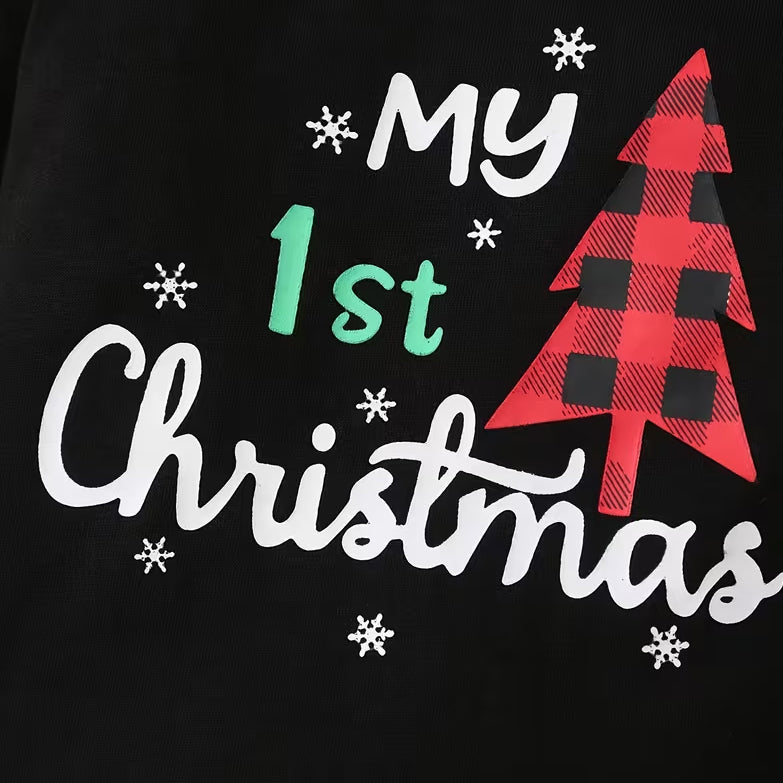 4PCS Baby Girl My 1st Christmas Letter Plaid Print Long Sleeve Set
