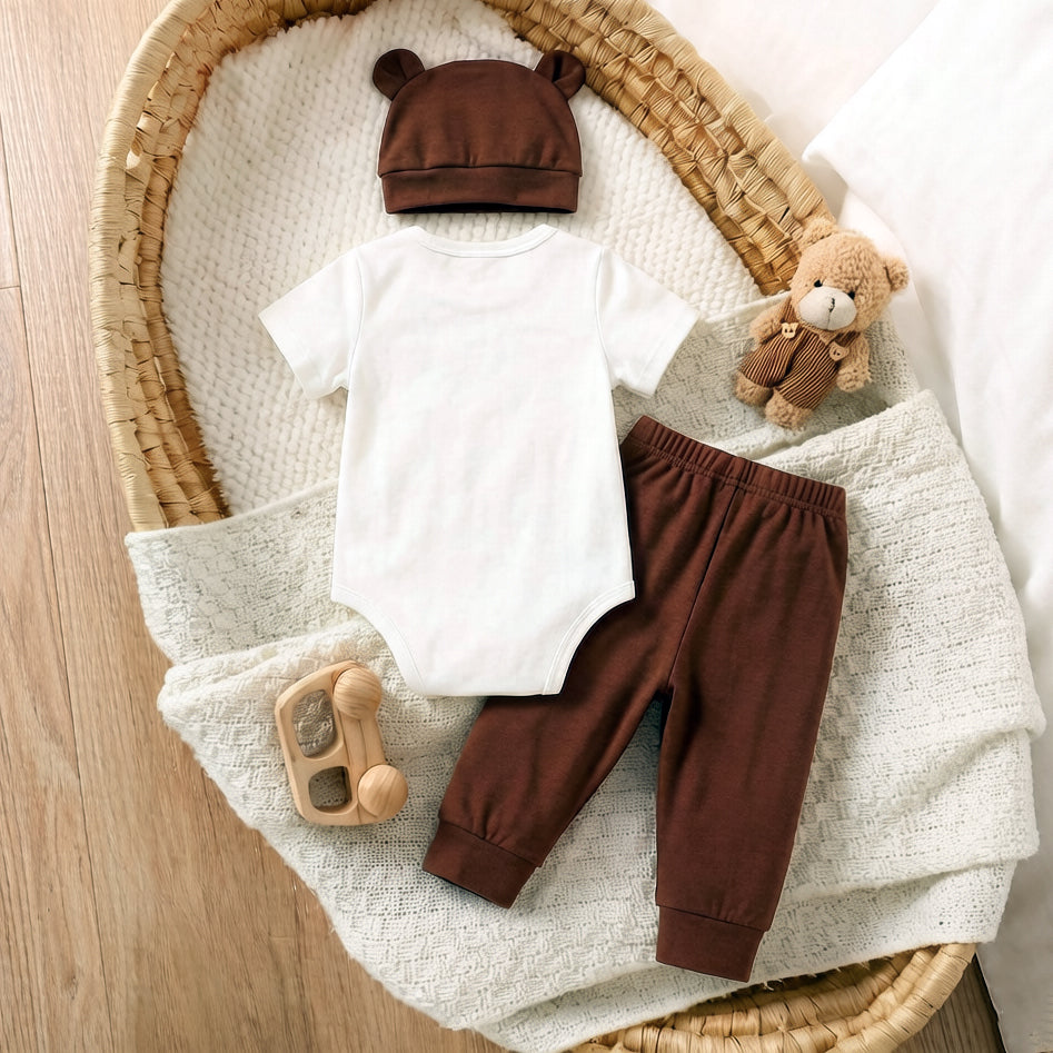 3PCS Swag Teddy Bear Print Short Sleeve Baby Boy Set