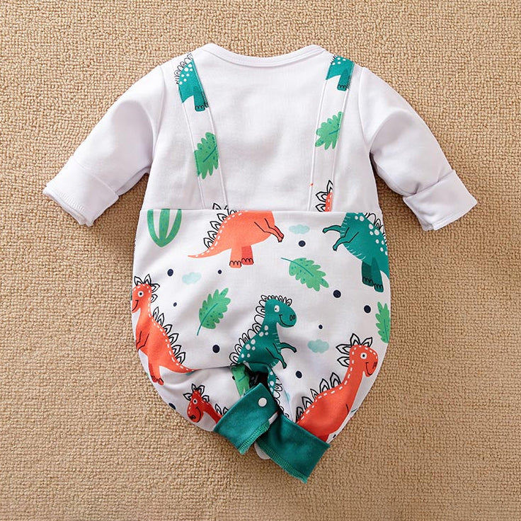 Lovely Cartoon Dinosaur Printed Long Sleeve Baby Jumpsuit