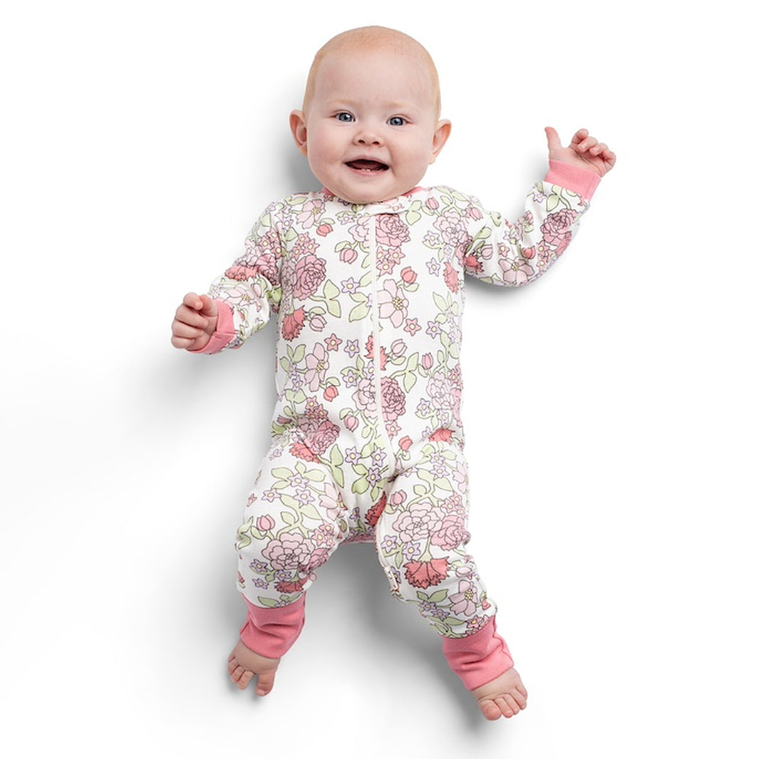 Allover Charming Floral Printed Zipper Baby Jumpsuit
